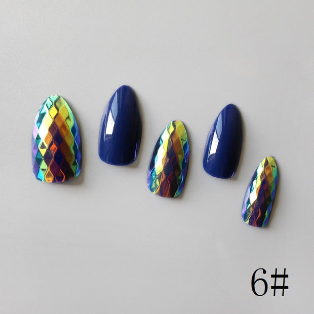 24 piece SCALES PRESS-ON NAILS FAKE NAILS Style:swirt Shape:almond Finish:glitter Length:medium Occasion:regular nails