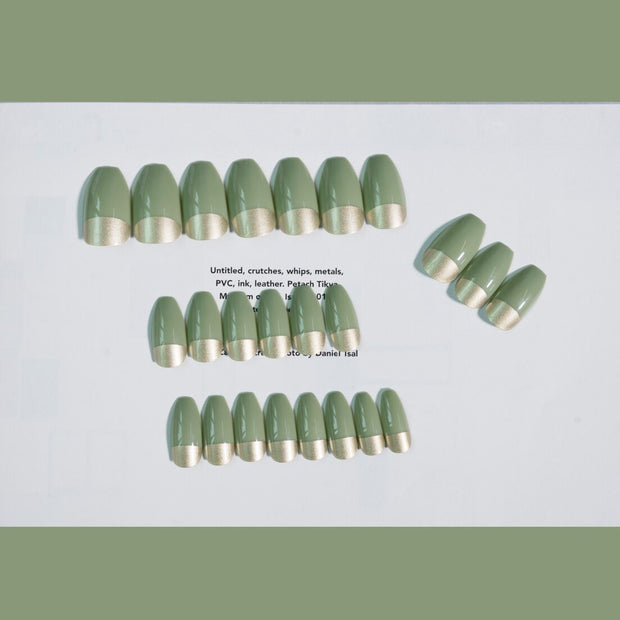 24 pieces MATCHA PRESS-ON NAILS FAKE NAILS Style:classy Shape:oval Finish:glossy Length:medium Occasion:holiday nails