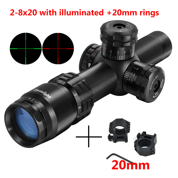 2-8x20 Tactical Riflescope AK47 AK74 AR15 Hunting Scope Mil Dot Verlichting Richtkruis Sight Rifle Scope Sniper Jacht Scopes