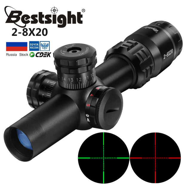 2-8x20 Tactical Riflescope AK47 AK74 AR15 Hunting Scope Mil Dot Verlichting Richtkruis Sight Rifle Scope Sniper Jacht Scopes