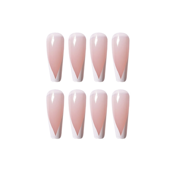 24 pieces White fingertips PRESS-ON NAILS FAKE NAILS Style:French Shape:coffin Finish:glossy Length:long Occasion:holiday nails