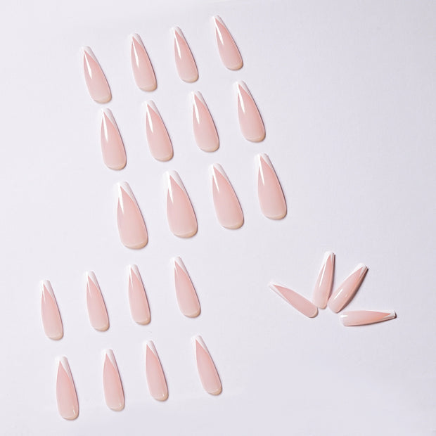 24 pieces White fingertips PRESS-ON NAILS FAKE NAILS Style:French Shape:coffin Finish:glossy Length:long Occasion:holiday nails