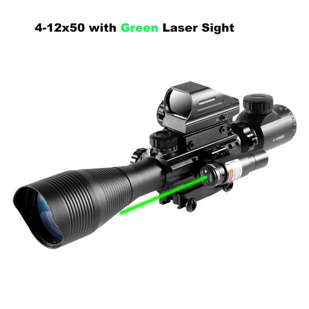 4-12X50 Eg Richtkijker Tactische Optics Rifle Scope Jacht Airsofts Lucht Pistool Rood Groen Dot Laser Scope Holografische Zicht