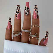 24 pieces Pink leopard PRESS-ON NAILS FAKE NAILS Style:swirl Shape:coffin Finish:glossy Length:long Occasion:holiday nails