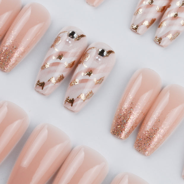 30 pieces Waves Flashing PRESS-ON NAILS FAKE NAILS Style:swirl Shape:coffin Finish:glitter Length:long Occasion:wedding nails