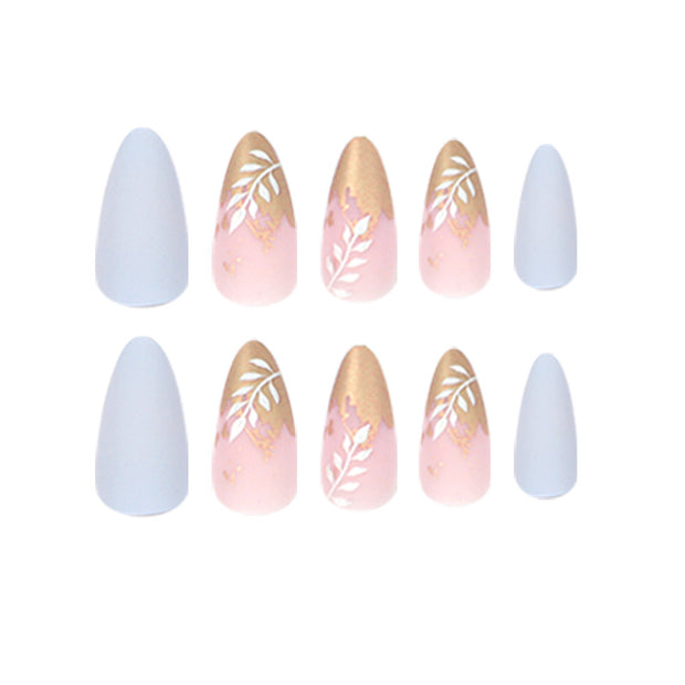 24 pieces  Fingertip Leaves NAILS FAKE NAILS Style:classy Shape:almond Finish:matte Length:medium Occasion:holiday nails