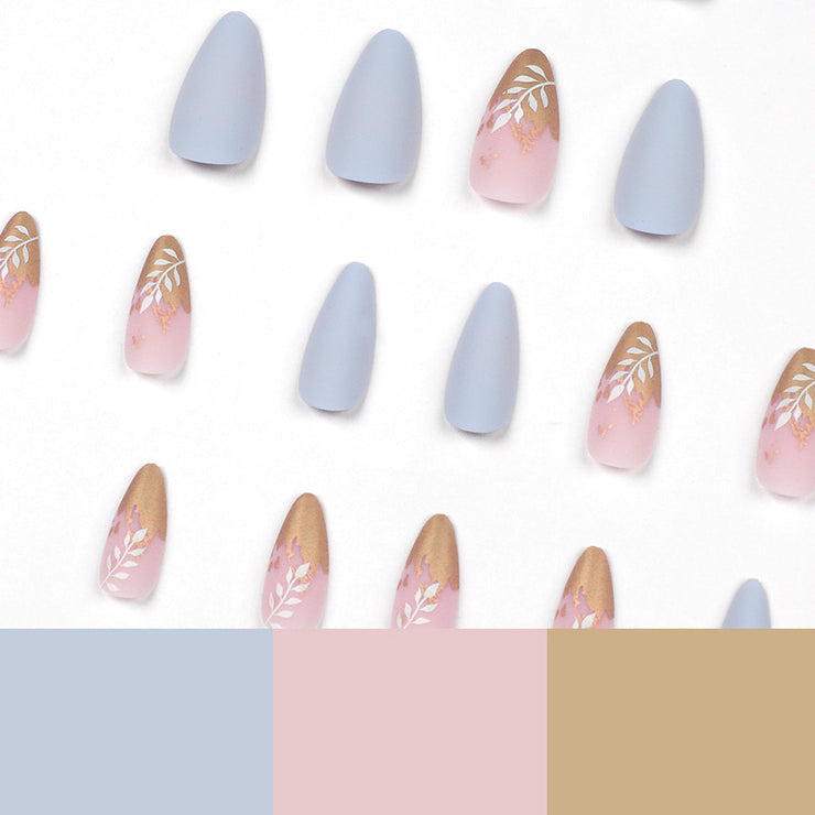 24 pieces  Fingertip Leaves NAILS FAKE NAILS Style:classy Shape:almond Finish:matte Length:medium Occasion:holiday nails