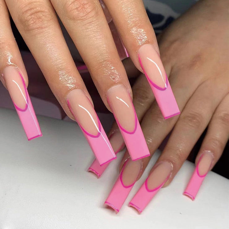 24 pieces pink PRESS-ON NAILS FAKE NAILS Style:French Shape:coffin Finish: glossy Length: extra long Occasion: holiday nails