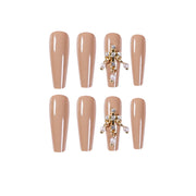 30 pieces Light brown PRESS-ON NAILS FAKE NAILS Style:solid Shape:coffin Finish:glossy Length:long Occasion:regular nails