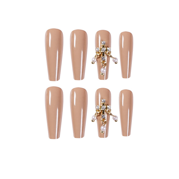 30 pieces Light brown PRESS-ON NAILS FAKE NAILS Style:solid Shape:coffin Finish:glossy Length:long Occasion:regular nails