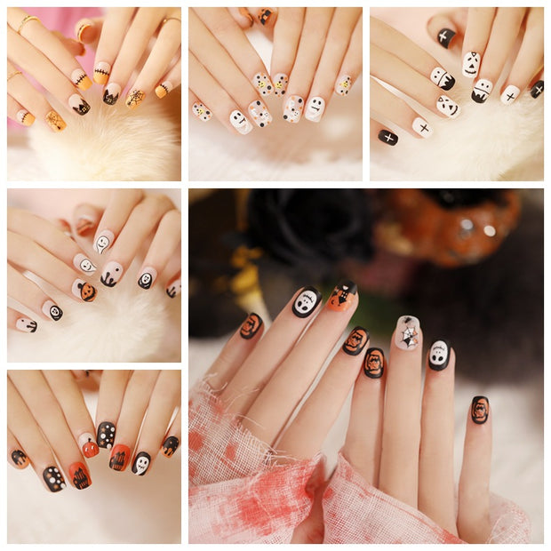 24 pieces HALLOWEEN PRESS-ON NAILS FAKE NAILS Style:rainbow Shape:round oval Finish:glossy Length: short Occasion: Halloween nails