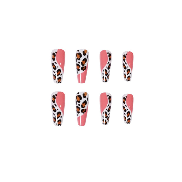 24 pieces Pink leopard PRESS-ON NAILS FAKE NAILS Style:swirl Shape:coffin Finish:glossy Length:long Occasion:holiday nails