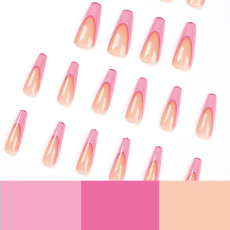 24 pieces pink PRESS-ON NAILS FAKE NAILS Style:French Shape:coffin Finish: glossy Length: extra long Occasion: holiday nails