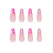 24 pieces Pink smile PRESS-ON NAILS FAKE NAILS Style:classy Shape:coffin Finish: glossy Length: extra long Occasion: holiday nails