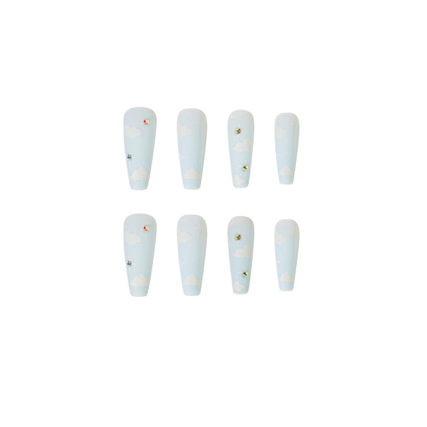 24 pieces Clouds PRESS-ON NAILS FAKE NAILS Style:swirl Shape:coffin Finish: matte Length: extra long Occasion: holiday nails