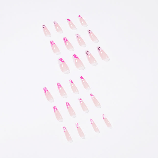 24 pieces Pink smile PRESS-ON NAILS FAKE NAILS Style:classy Shape:coffin Finish: glossy Length: extra long Occasion: holiday nails