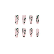 24 pieces Dark green Waves PRESS-ON NAILS FAKE NAILS Style:swirl Shape:coffin Finish:glossy Length:long Occasion:holiday nails