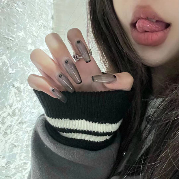 24 pieces LUKEWARM PRESS-ON NAILS FAKE NAILS Style:french Shape:coffin Finish:glossy Length:long Occasion:holiday nails