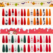 30 pieces CHRISTMAS HALLOWEEN PRESS-ON NAILS FAKE NAILS Style:rainbow Shape:coffin Finish:glossy Length:long Occasion:Christmas halloween nails