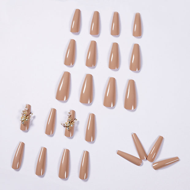 30 pieces Light brown PRESS-ON NAILS FAKE NAILS Style:solid Shape:coffin Finish:glossy Length:long Occasion:regular nails