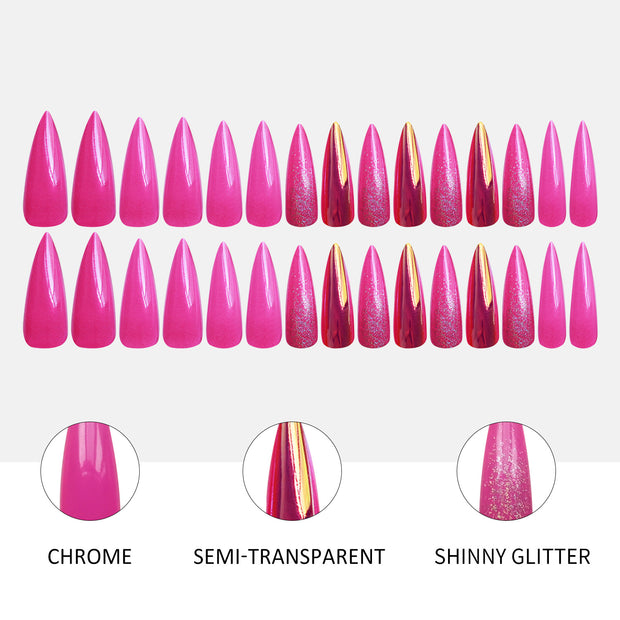 30 pieces Pointed toe Barbie powder PRESS-ON NAILS FAKE NAILS Style:solid Shape: almond Finish:glitter Length:long Occasion:holiday nails