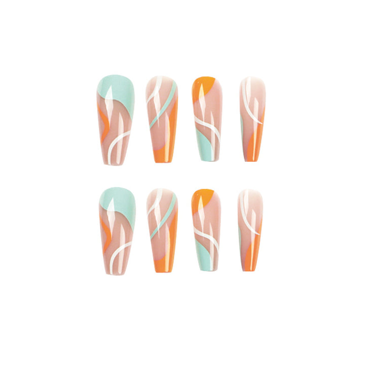 24 pieces Line Aesthetics PRESS-ON NAILS FAKE NAILS Style:swirl Shape:coffin Finish:glossy Length:long Occasion:holiday nails