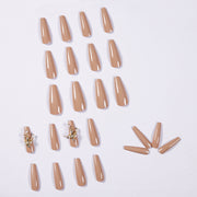 30 pieces Light brown PRESS-ON NAILS FAKE NAILS Style:solid Shape:coffin Finish:glossy Length:long Occasion:regular nails