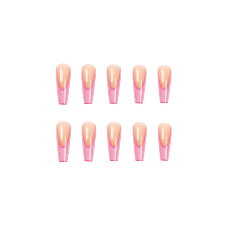 24 pieces pink PRESS-ON NAILS FAKE NAILS Style:French Shape:coffin Finish: glossy Length: extra long Occasion: holiday nails