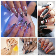 24 pieces HALLOWEEN PRESS-ON NAILS FAKE NAILS Style:rainbow Shape:coffin stiletto  Finish:glossy  Length:long Occasion: Halloween nails