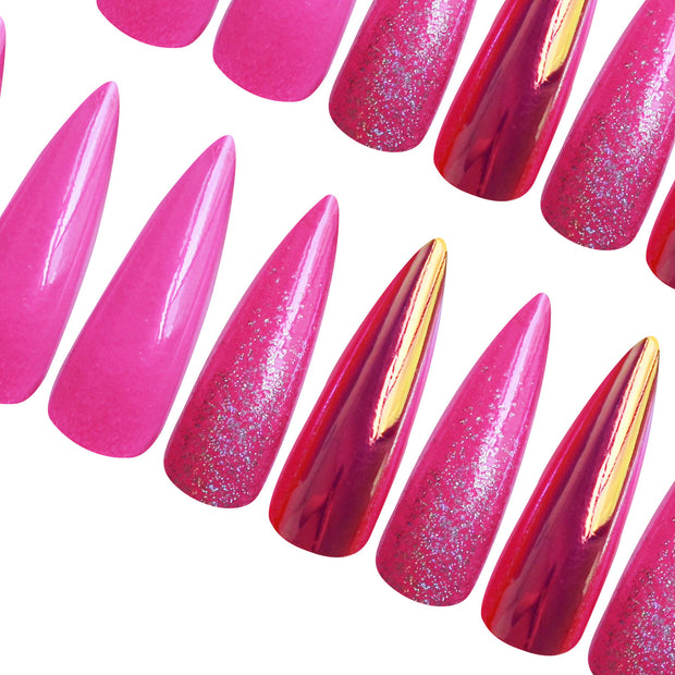 30 pieces Pointed toe Barbie powder PRESS-ON NAILS FAKE NAILS Style:solid Shape: almond Finish:glitter Length:long Occasion:holiday nails