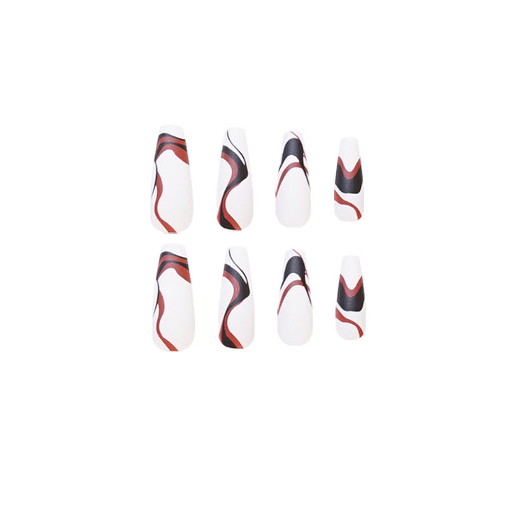 24 pieces Black&Red  Waves PRESS-ON NAILS FAKE NAILS Style:swirl Shape:coffin Finish:glossy Length:long Occasion:holiday nails