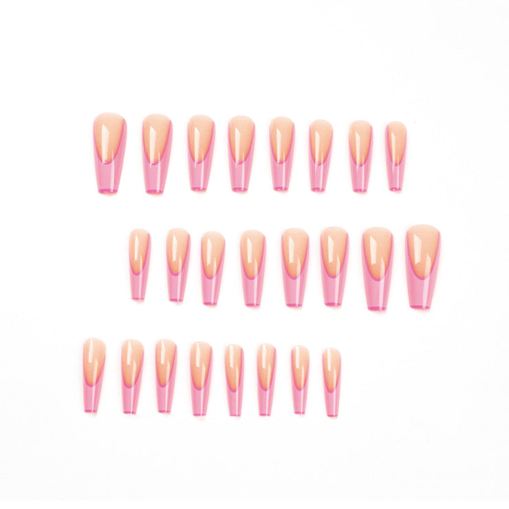 24 pieces pink PRESS-ON NAILS FAKE NAILS Style:French Shape:coffin Finish: glossy Length: extra long Occasion: holiday nails