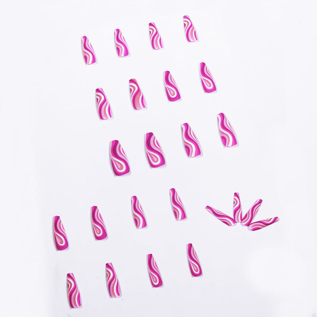 24 pieces Pink Waves PRESS-ON NAILS FAKE NAILS Style:swirl Shape:coffin Finish: matte Length: extra long Occasion: holiday nails