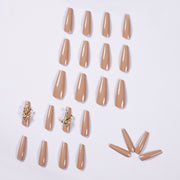 30 pieces Light brown PRESS-ON NAILS FAKE NAILS Style:solid Shape:coffin Finish:glossy Length:long Occasion:regular nails