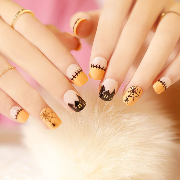 24 pieces HALLOWEEN PRESS-ON NAILS FAKE NAILS Style:rainbow Shape:round oval Finish:glossy Length: short Occasion: Halloween nails