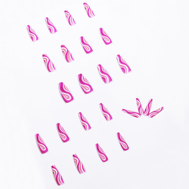 24 pieces Pink Waves PRESS-ON NAILS FAKE NAILS Style:swirl Shape:coffin Finish: matte Length: extra long Occasion: holiday nails