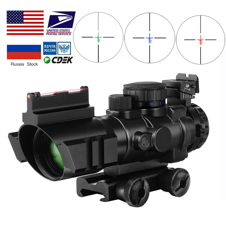 Tactische 4X32 Air Rifle Scope Rood Groen En Blauw W/ Tri-Verlichte Reticle Fiber Optics Sight Riflescope Voor airsoft Jacht